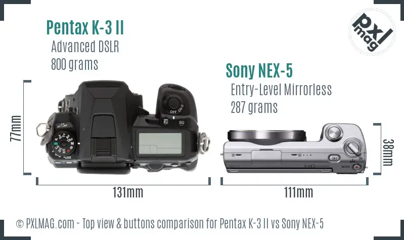 Pentax K-3 II vs Sony NEX-5 top view buttons comparison Pentax K-3 II vs Sony NEX-5 top view buttons comparison