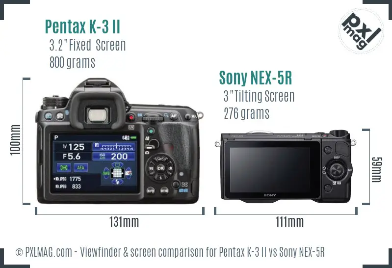 Pentax K-3 II vs Sony NEX-5R Screen and Viewfinder comparison