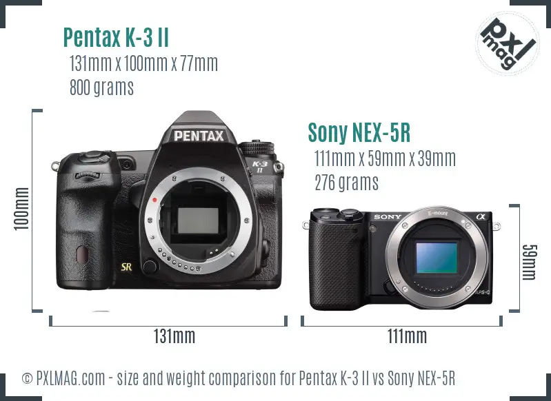 Pentax K-3 II vs Sony NEX-5R size comparison