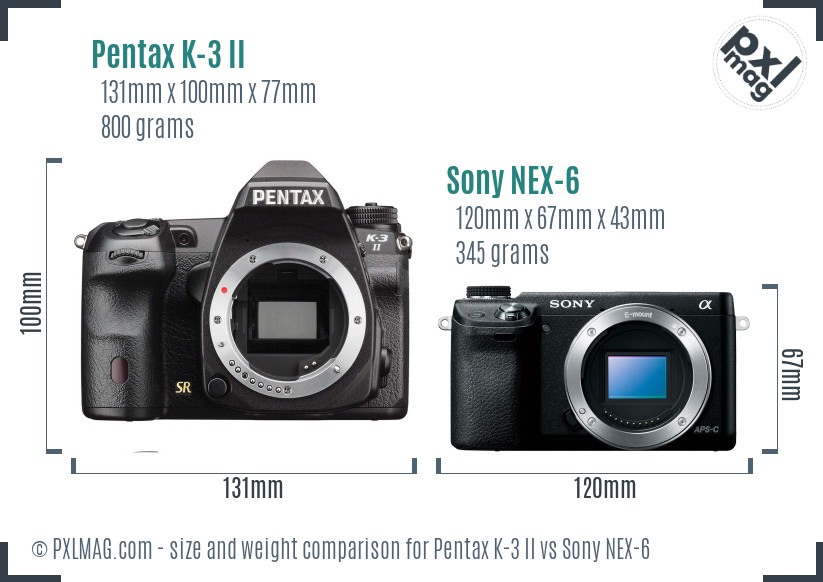 Pentax K-3 II vs Sony NEX-6 size comparison Pentax K-3 II vs Sony NEX-6 size comparison