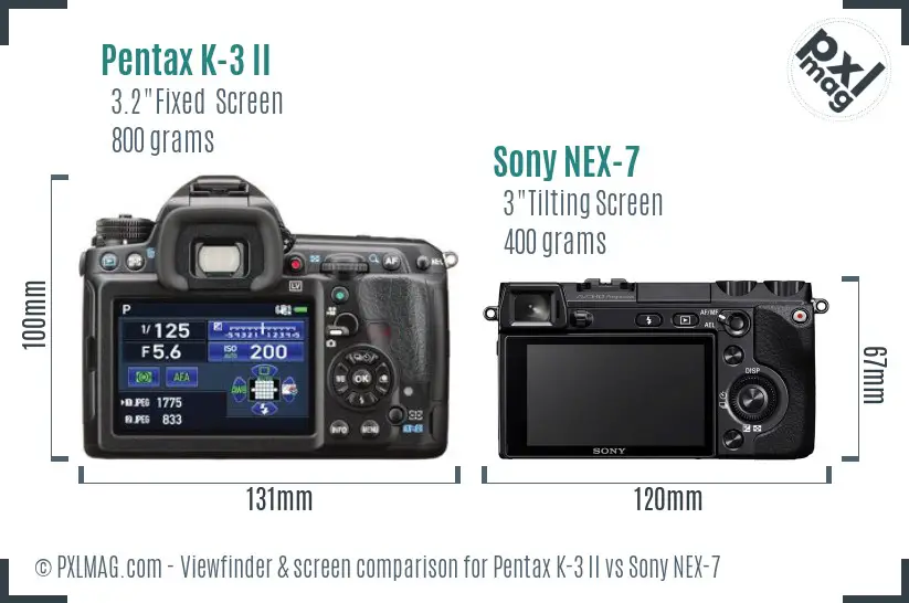 Pentax K-3 II vs Sony NEX-7 Screen and Viewfinder comparison