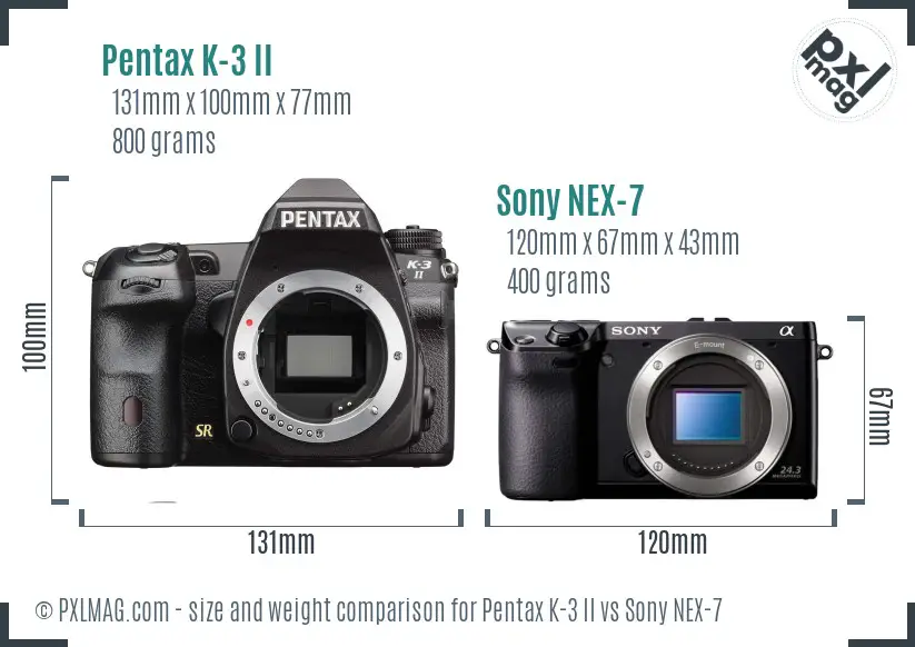 Pentax K-3 II vs Sony NEX-7 size comparison