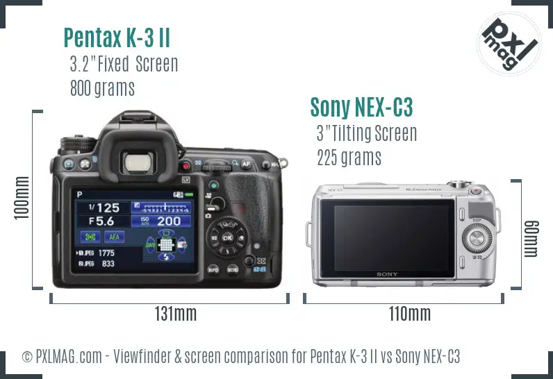 Pentax K-3 II vs Sony NEX-C3 Screen and Viewfinder comparison