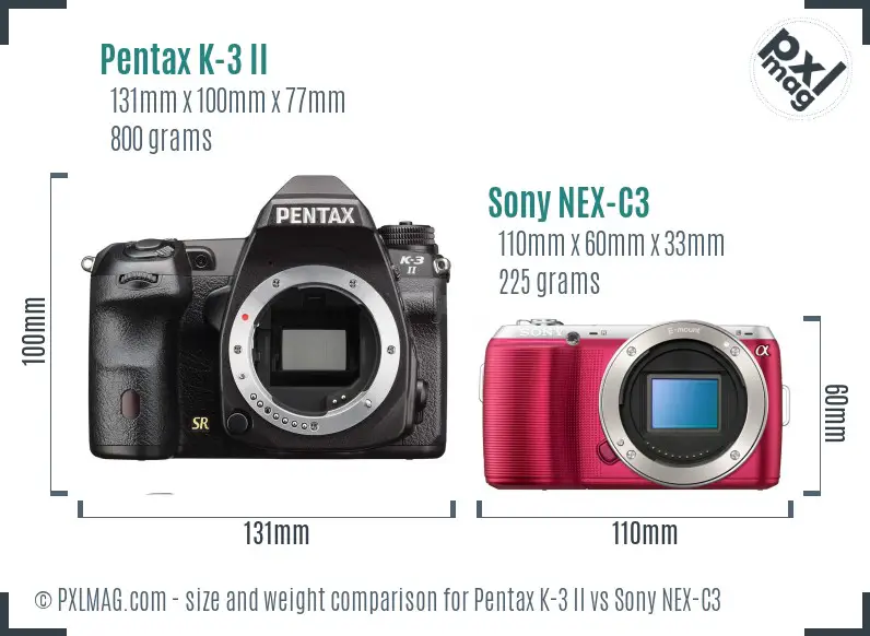 Pentax K-3 II vs Sony NEX-C3 size comparison