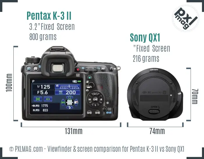 Pentax K-3 II vs Sony QX1 Screen and Viewfinder comparison