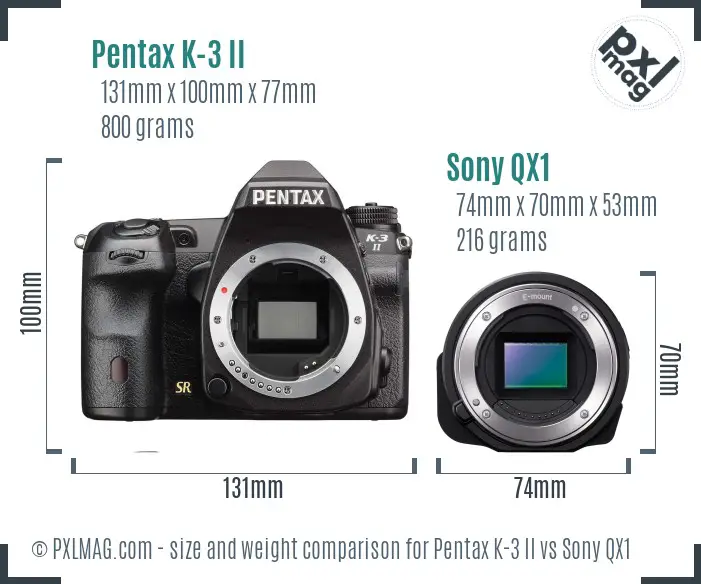 Pentax K-3 II vs Sony QX1 size comparison