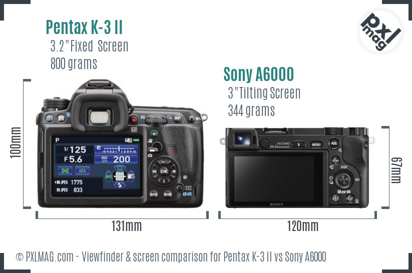 Pentax K-3 II vs Sony A6000 Screen and Viewfinder comparison