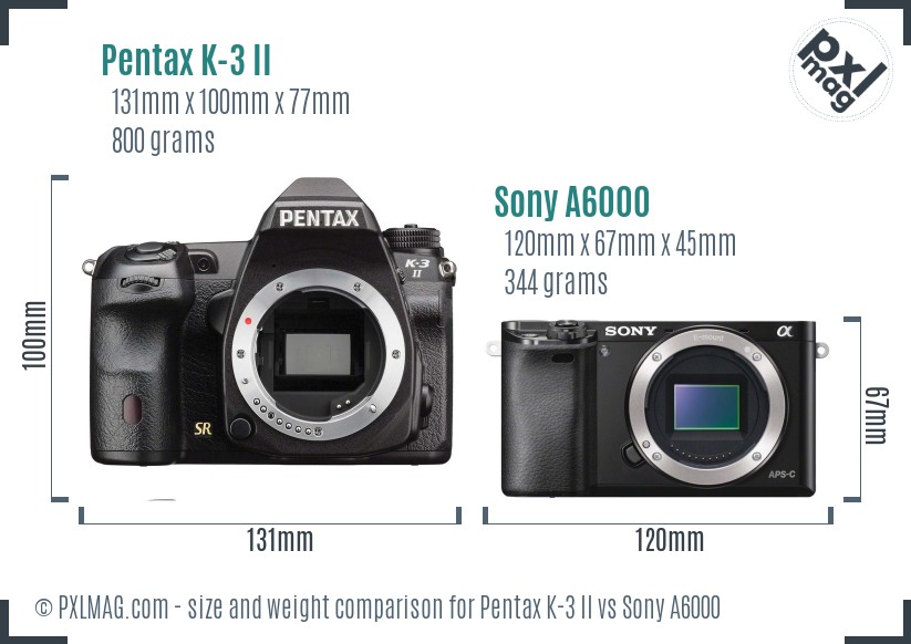 Pentax K-3 II vs Sony A6000 size comparison