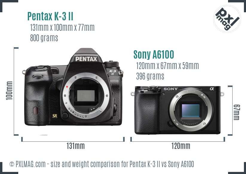 Pentax K-3 II vs Sony A6100 size comparison