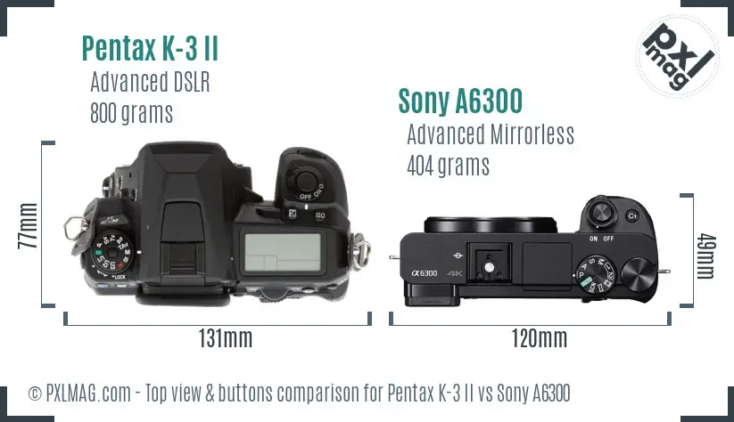 Pentax K-3 II vs Sony A6300 top view buttons comparison