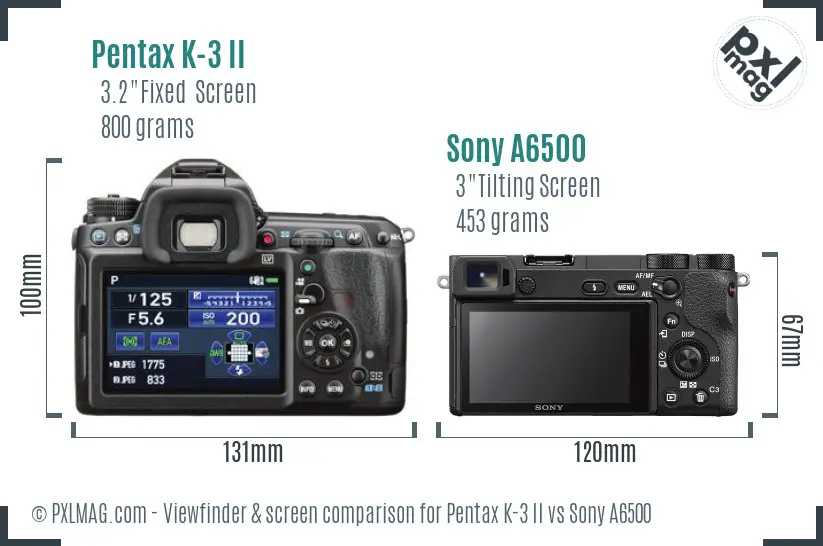 Pentax K-3 II vs Sony A6500 Screen and Viewfinder comparison