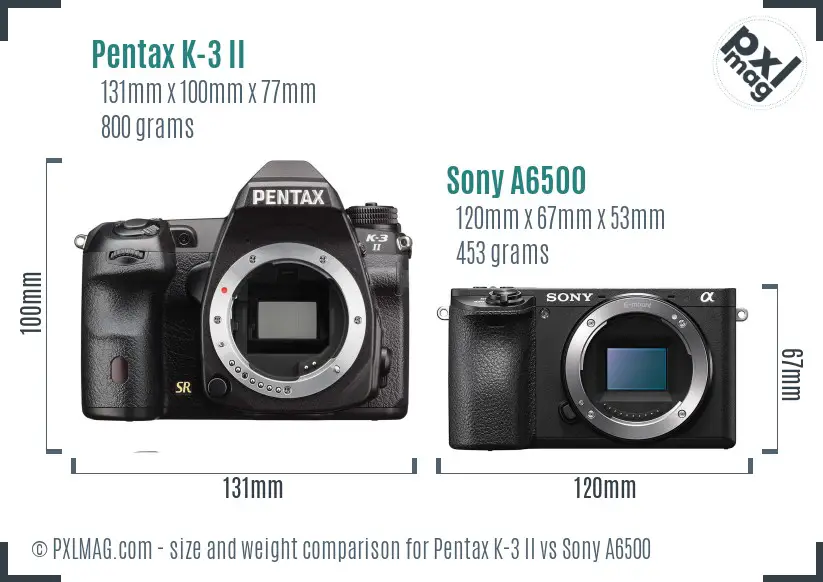 Pentax K-3 II vs Sony A6500 size comparison