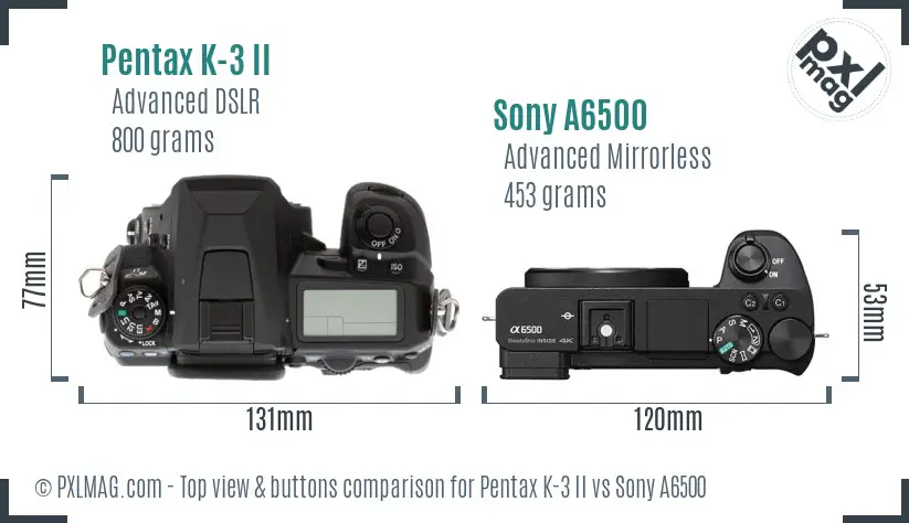 Pentax K-3 II vs Sony A6500 top view buttons comparison