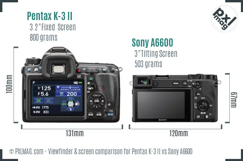 Pentax K-3 II vs Sony A6600 Screen and Viewfinder comparison