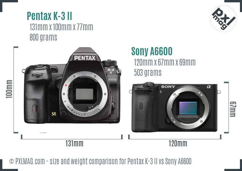 Pentax K-3 II vs Sony A6600 size comparison