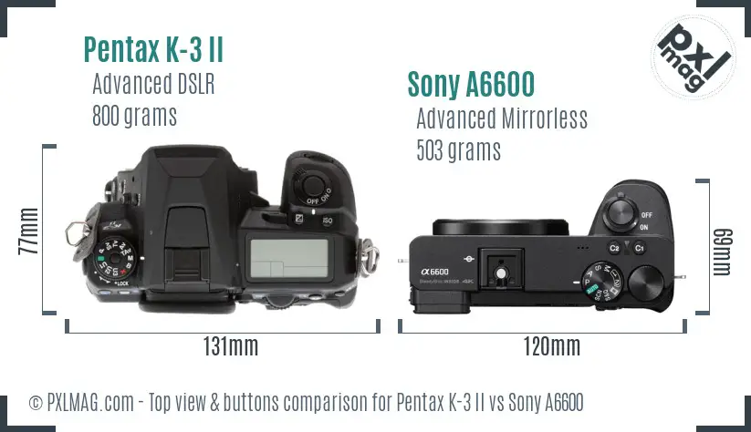 Pentax K-3 II vs Sony A6600 top view buttons comparison