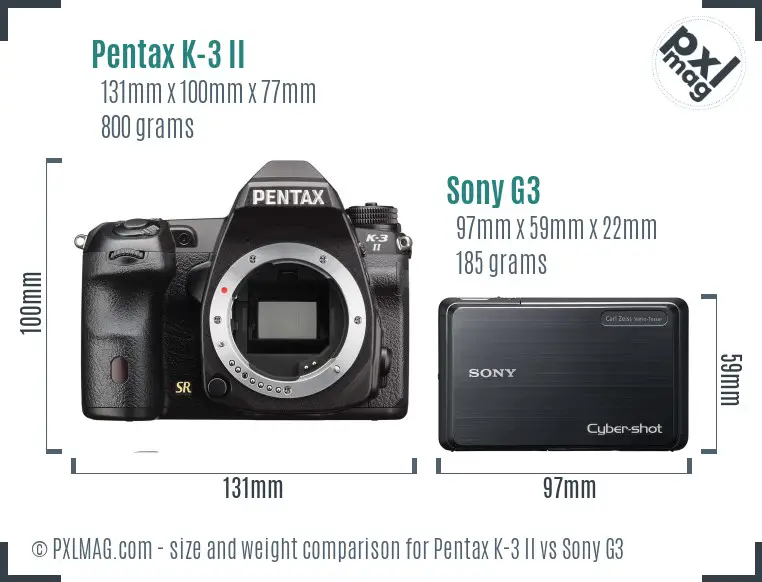 Pentax K-3 II vs Sony G3 size comparison