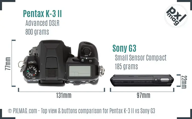 Pentax K-3 II vs Sony G3 top view buttons comparison