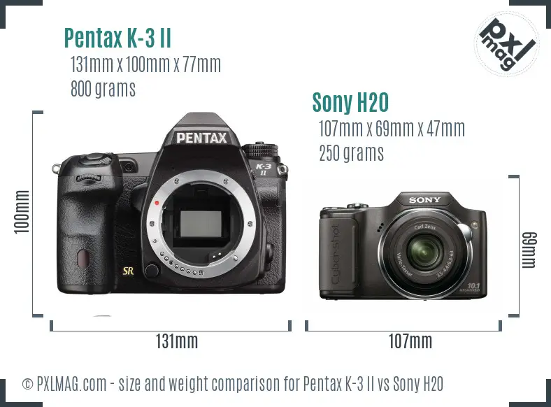 Pentax K-3 II vs Sony H20 size comparison