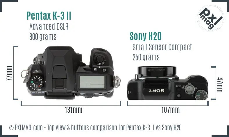 Pentax K-3 II vs Sony H20 top view buttons comparison