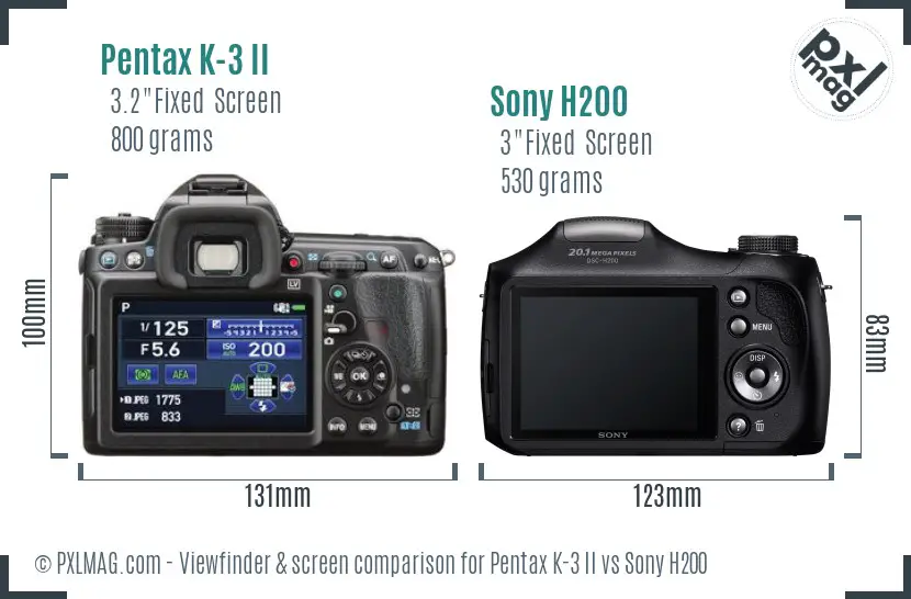 Pentax K-3 II vs Sony H200 Screen and Viewfinder comparison Pentax K-3 II vs Sony H200 Screen and Viewfinder comparison