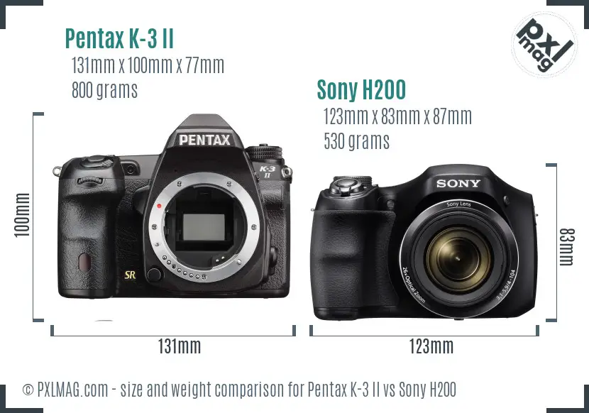 Pentax K-3 II vs Sony H200 size comparison Pentax K-3 II vs Sony H200 size comparison