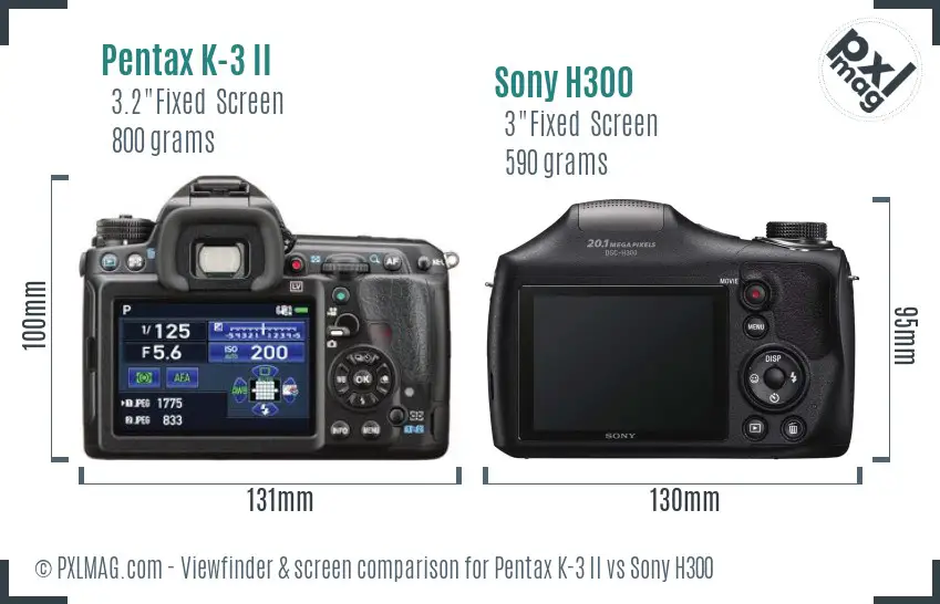 Pentax K-3 II vs Sony H300 Screen and Viewfinder comparison