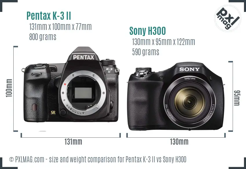 Pentax K-3 II vs Sony H300 size comparison