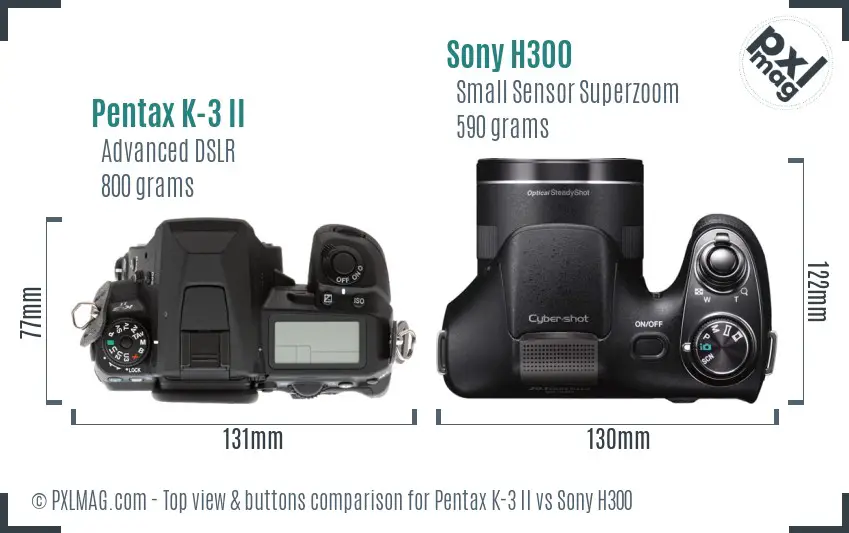 Pentax K-3 II vs Sony H300 top view buttons comparison