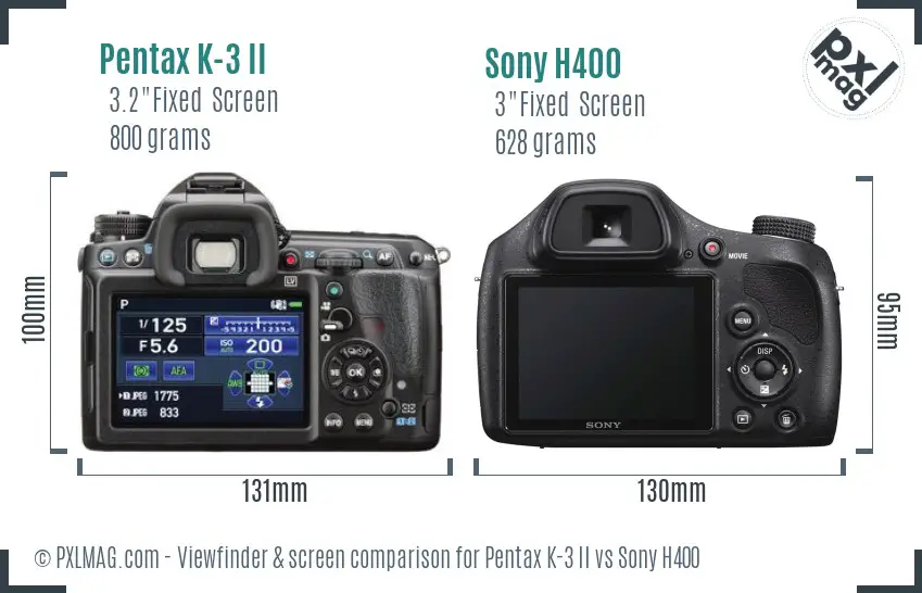 Pentax K-3 II vs Sony H400 Screen and Viewfinder comparison