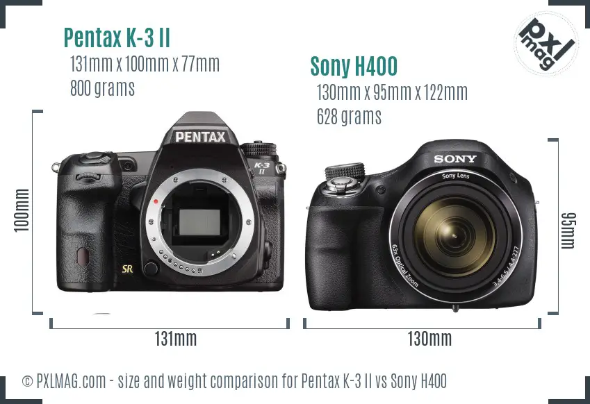 Pentax K-3 II vs Sony H400 size comparison