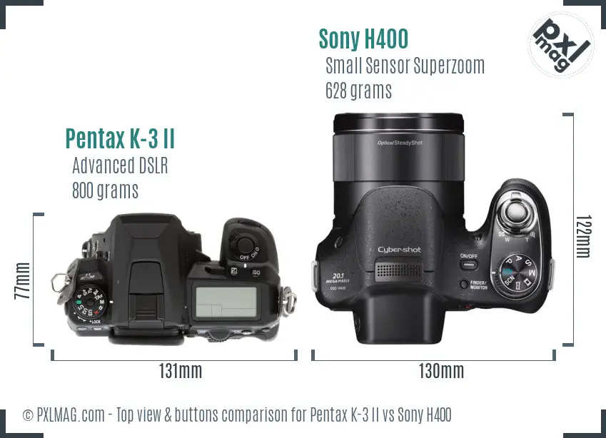 Pentax K-3 II vs Sony H400 top view buttons comparison