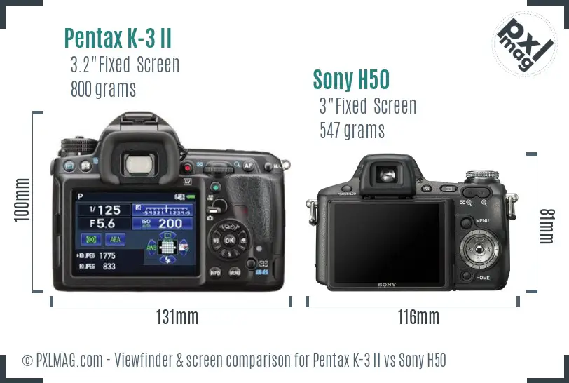 Pentax K-3 II vs Sony H50 Screen and Viewfinder comparison