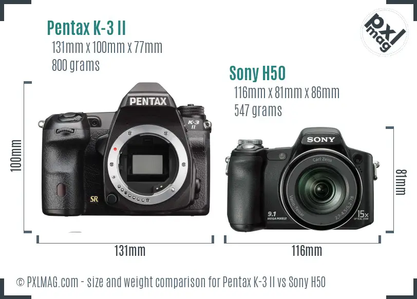 Pentax K-3 II vs Sony H50 size comparison