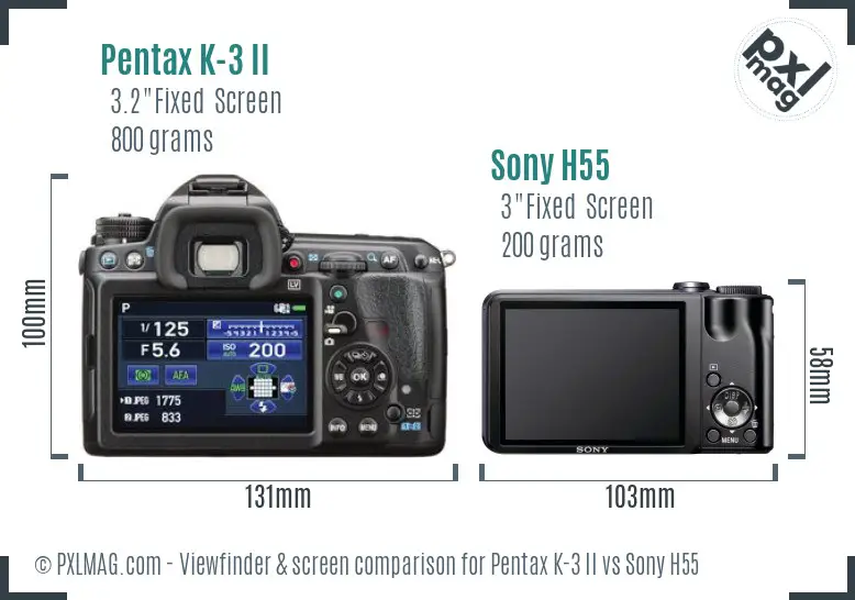 Pentax K-3 II vs Sony H55 Screen and Viewfinder comparison