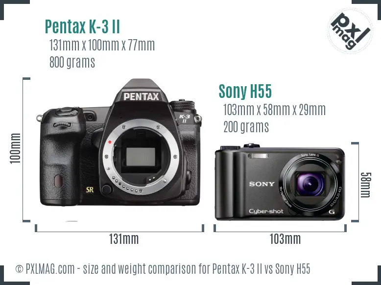 Pentax K-3 II vs Sony H55 size comparison