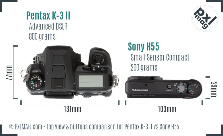 Pentax K-3 II vs Sony H55 top view buttons comparison