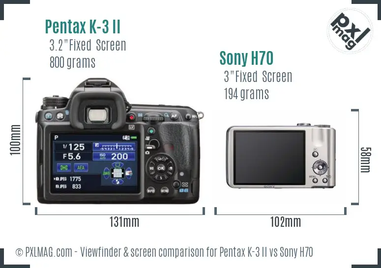 Pentax K-3 II vs Sony H70 Screen and Viewfinder comparison