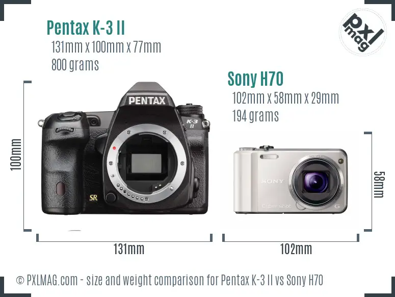 Pentax K-3 II vs Sony H70 size comparison