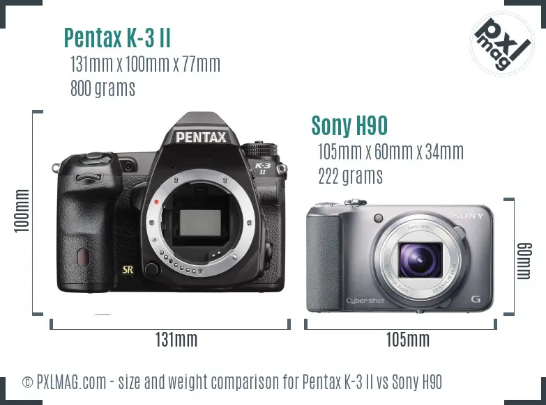 Pentax K-3 II vs Sony H90 size comparison