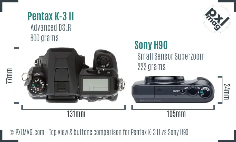 Pentax K-3 II vs Sony H90 top view buttons comparison