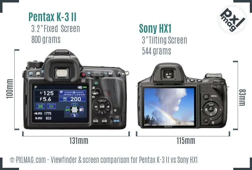 Pentax K-3 II vs Sony HX1 Screen and Viewfinder comparison