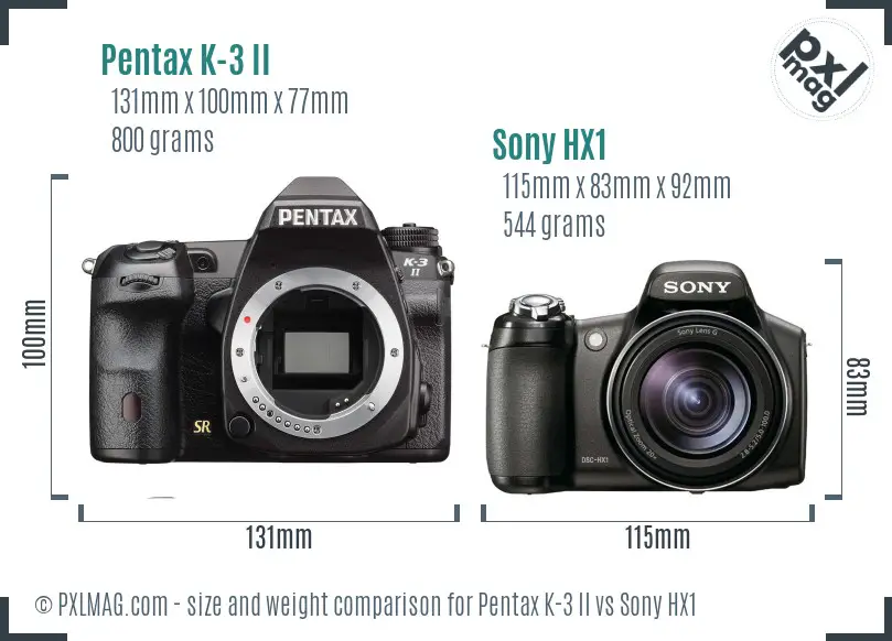 Pentax K-3 II vs Sony HX1 size comparison