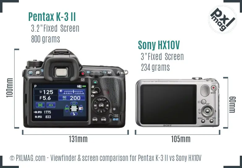 Pentax K-3 II vs Sony HX10V Screen and Viewfinder comparison