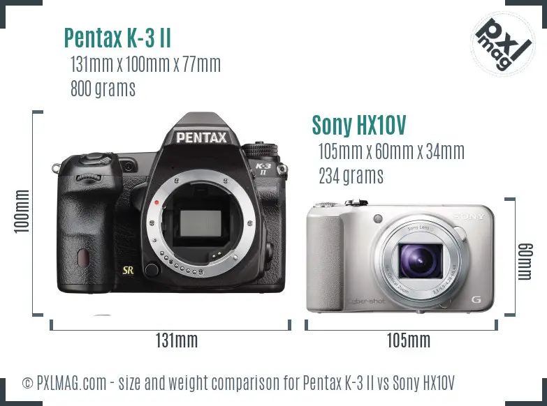 Pentax K-3 II vs Sony HX10V size comparison