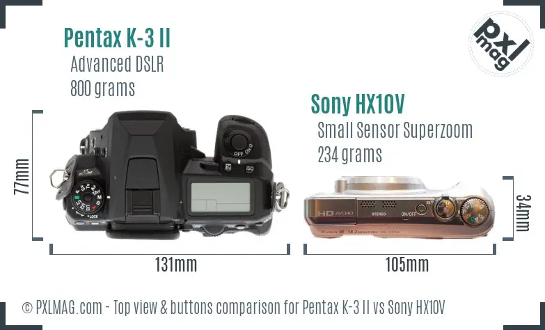 Pentax K-3 II vs Sony HX10V top view buttons comparison