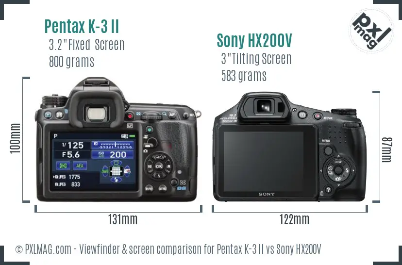 Pentax K-3 II vs Sony HX200V Screen and Viewfinder comparison