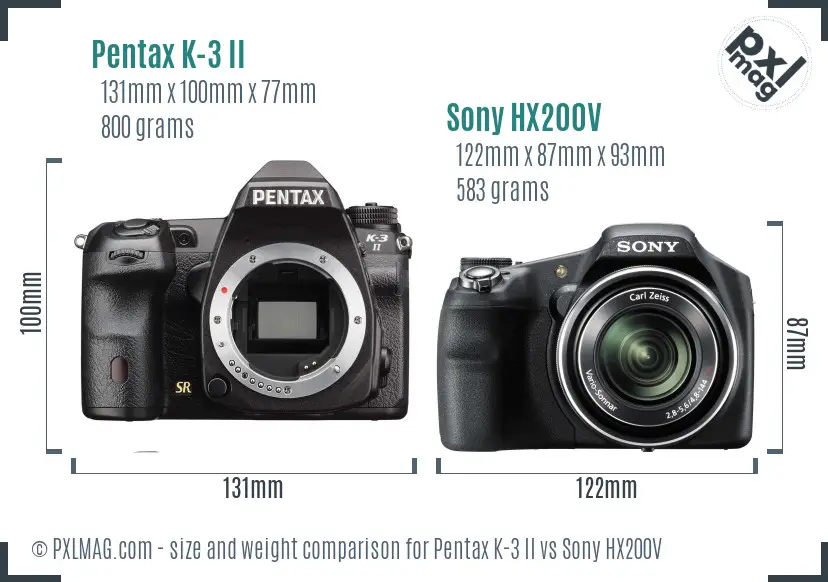 Pentax K-3 II vs Sony HX200V size comparison