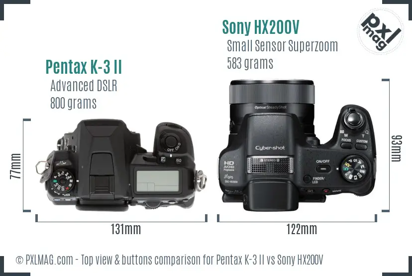 Pentax K-3 II vs Sony HX200V top view buttons comparison