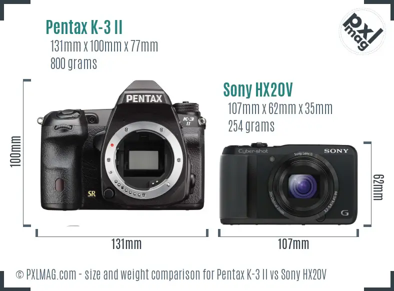 Pentax K-3 II vs Sony HX20V size comparison